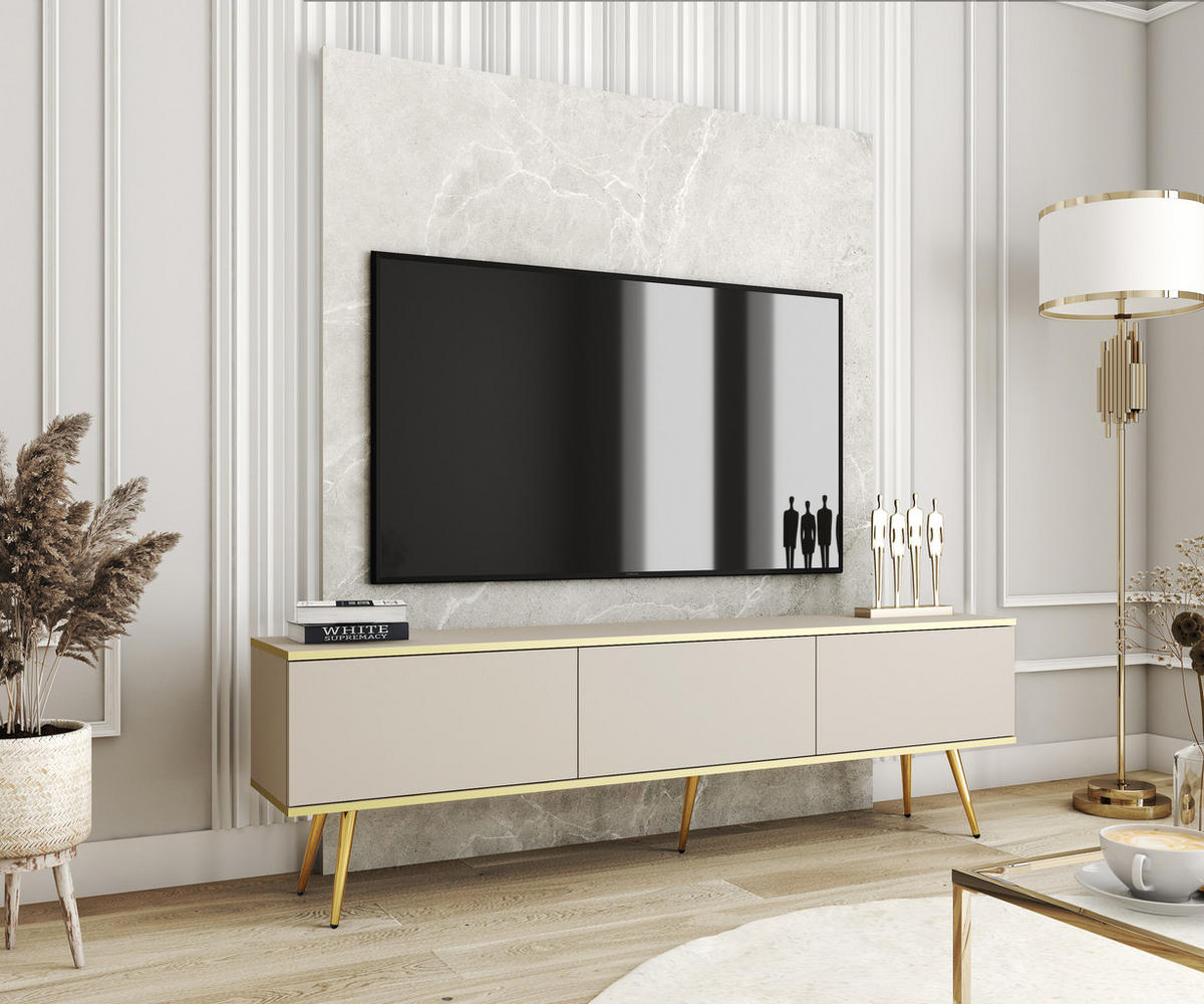 LOWBOARD TV BANFF RTV6-2D Goldene Metallbeine, Beige - Beige, Holzwerkstoff/Kunststoff (175/53/32cm) - Komodee