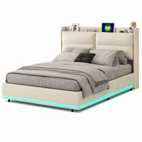 POLSTERBETT 160/200 cm mit LED-Beleuchtung, USB & gepolstertem Kopfteil - Beige, Holz/Metall (160/200cm) - Joyfair