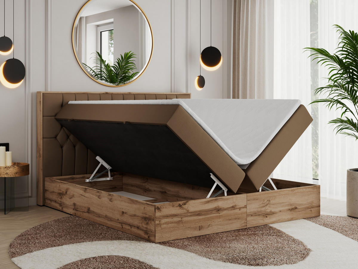 BOXBETT AMORE 200/200 Braun Kunstleder - H3 - Braun, Holz/Textil (200/200cm) - MKS