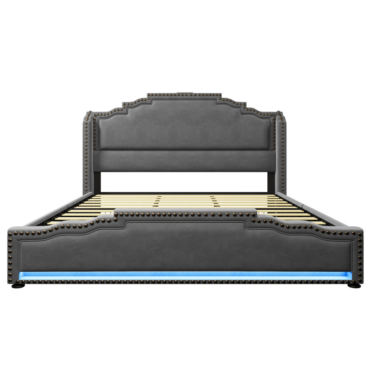 POLSTERBETT 180/200 cm grau aus Samt mit LED, USB-C und 4 Schubladen - Grau, Textil (180/200cm) - OKWISH