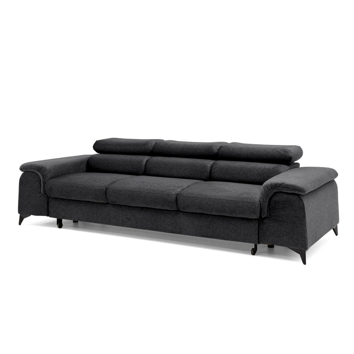 3-SITZER Sofa PLAZA mit Schlaffunktion 127x195 Velours Dunkelgrau - Dunkelgrau/Schwarz, Holz/Textil (260/90/100cm) - Muffo