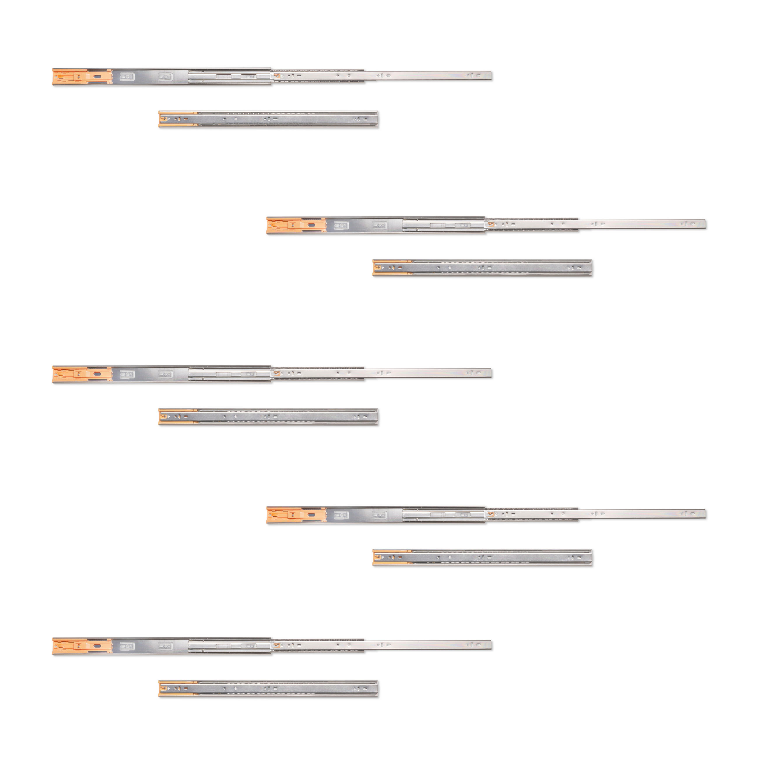 KUGELFÜHRUNGEN Höhe 45mm, Tiefe 550mm, Vollauszug, mit Schließautomatik, Verzinkt 5er-set - Zinkfarben, Metall (1.27/5/55cm) - EMUCA