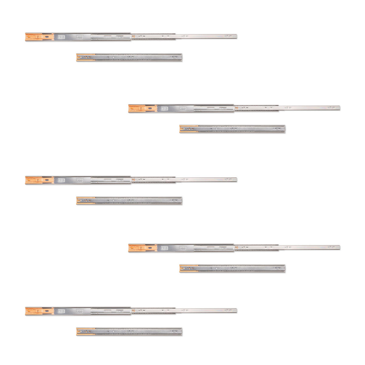 KUGELFÜHRUNGEN Höhe 45mm, Tiefe 550mm, Vollauszug, mit Schließautomatik, Verzinkt 5er-set - Zinkfarben, Metall (15/6/56cm) - EMUCA
