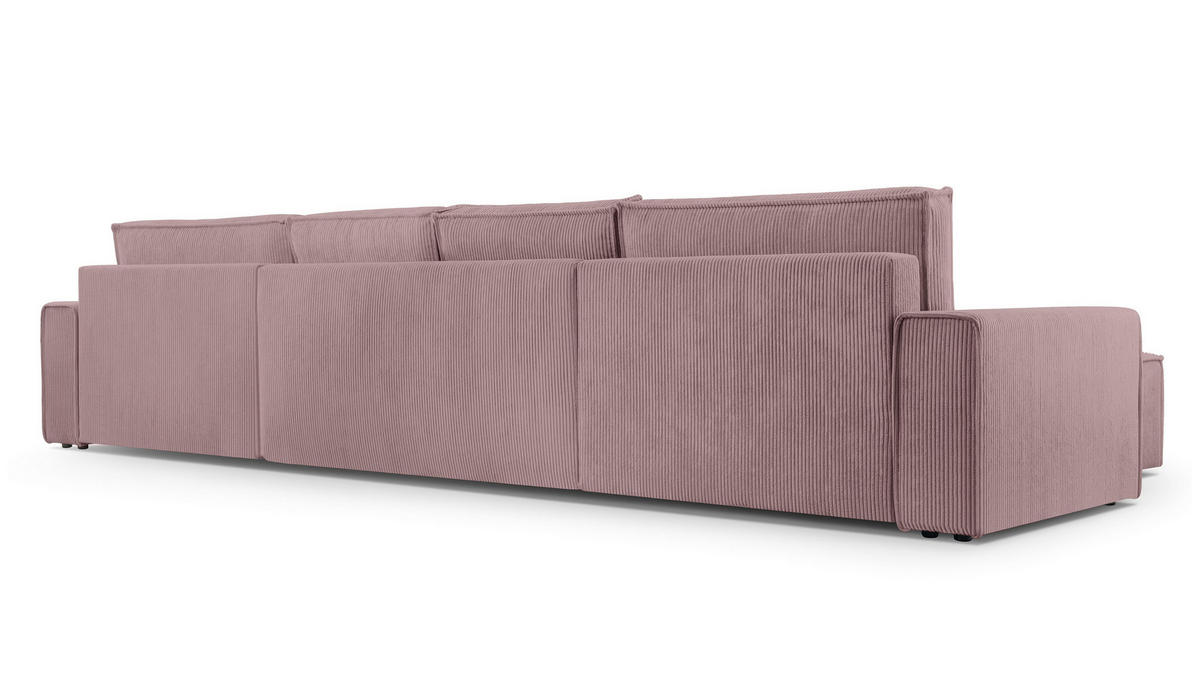 WOHNLANDSCHAFT Cedria Lavendel 389/145/85 cm mit Schlaffunktion - Hellrosa/Schwarz, Kunststoff/Textil (389/85/145cm) - AX Living