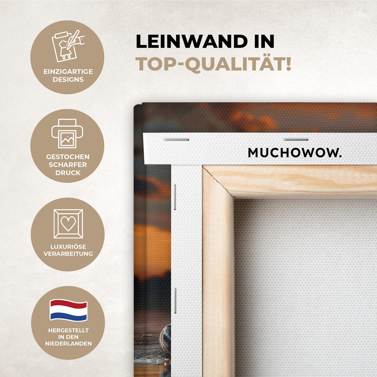 LEINWANDBILD Natur - Leopard - Tier - Sonnenuntergang - Modern Deko Schlafzimmer 30x20 cm - Orange, Textil (30/20cm) - MuchoWow