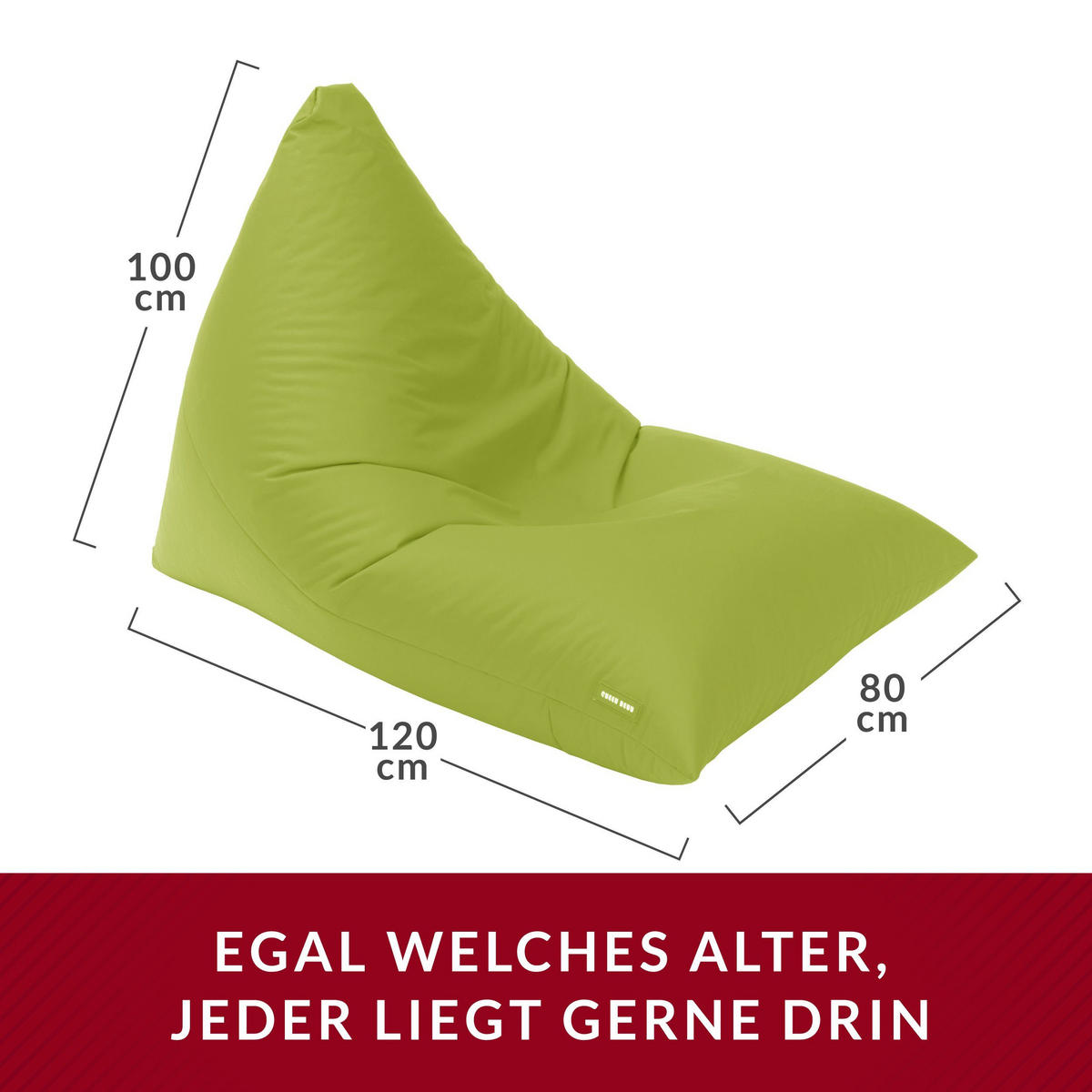 OUTDOOR SITZSACK Triangle 150x100x100cm - Grün, Textil (100/100/150cm) - Green Bean