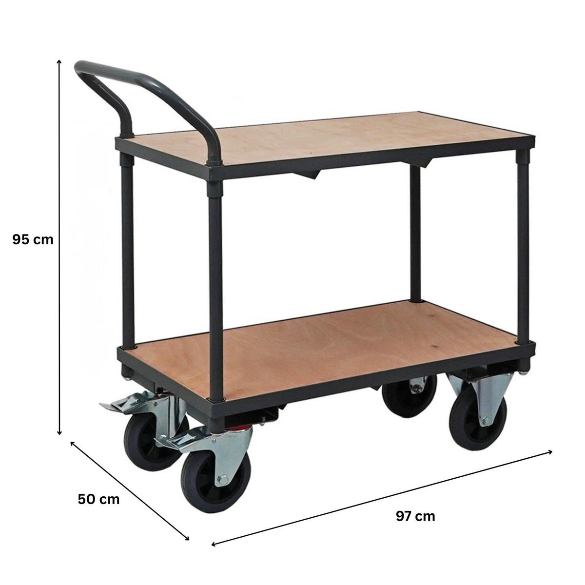 TISCHWAGEN mit 2 Etagen 95x50x97cm Traglast 400kg Grau - Grau, Metall (97/50/95cm) - PROREGAL