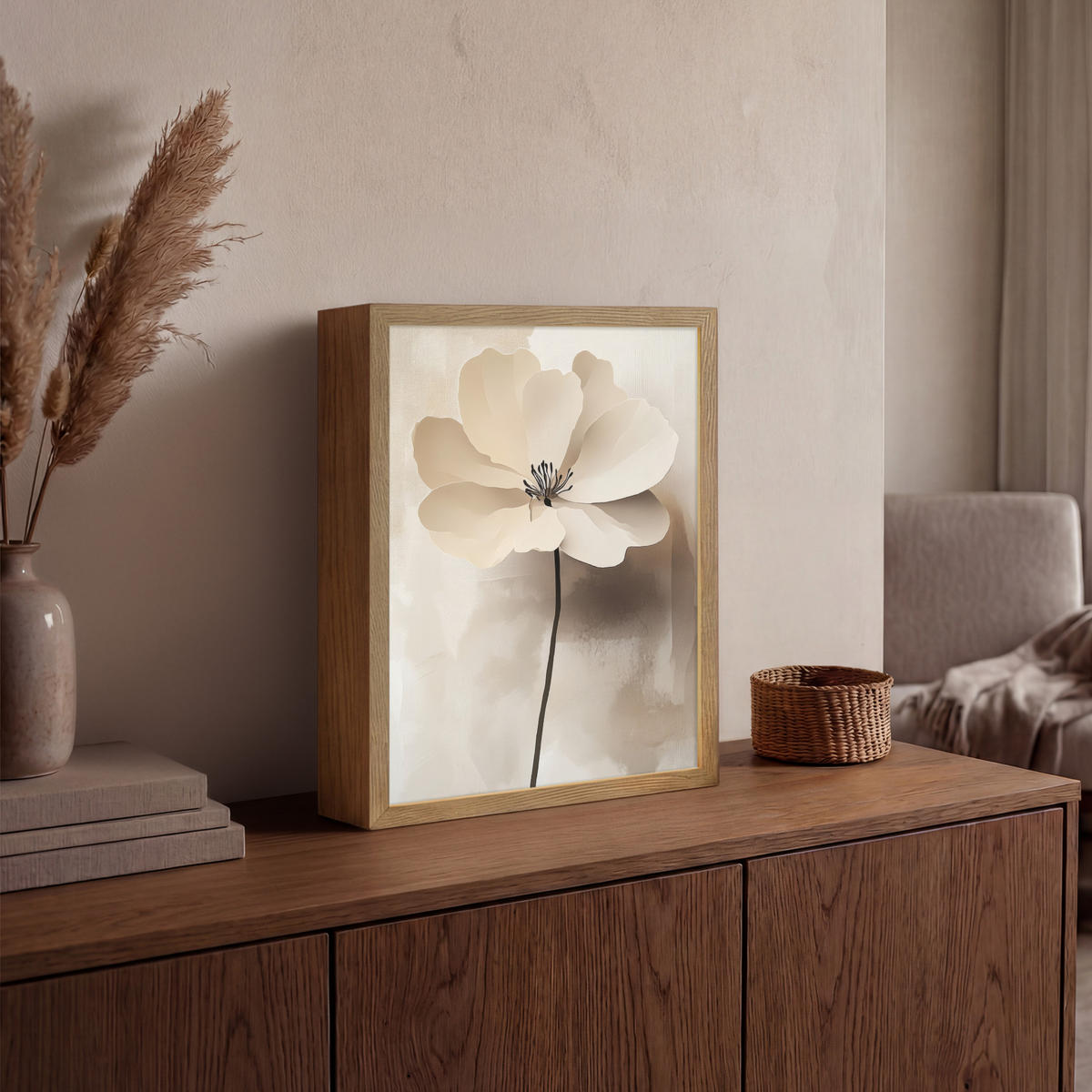 NÁSTĚNNÁ LAMPA S AKUMULÁTOREM Květina - béžová - barva - stín 30x40 cm - béžová, kompozitní dřevo (30/40/8cm) - OnlyWow