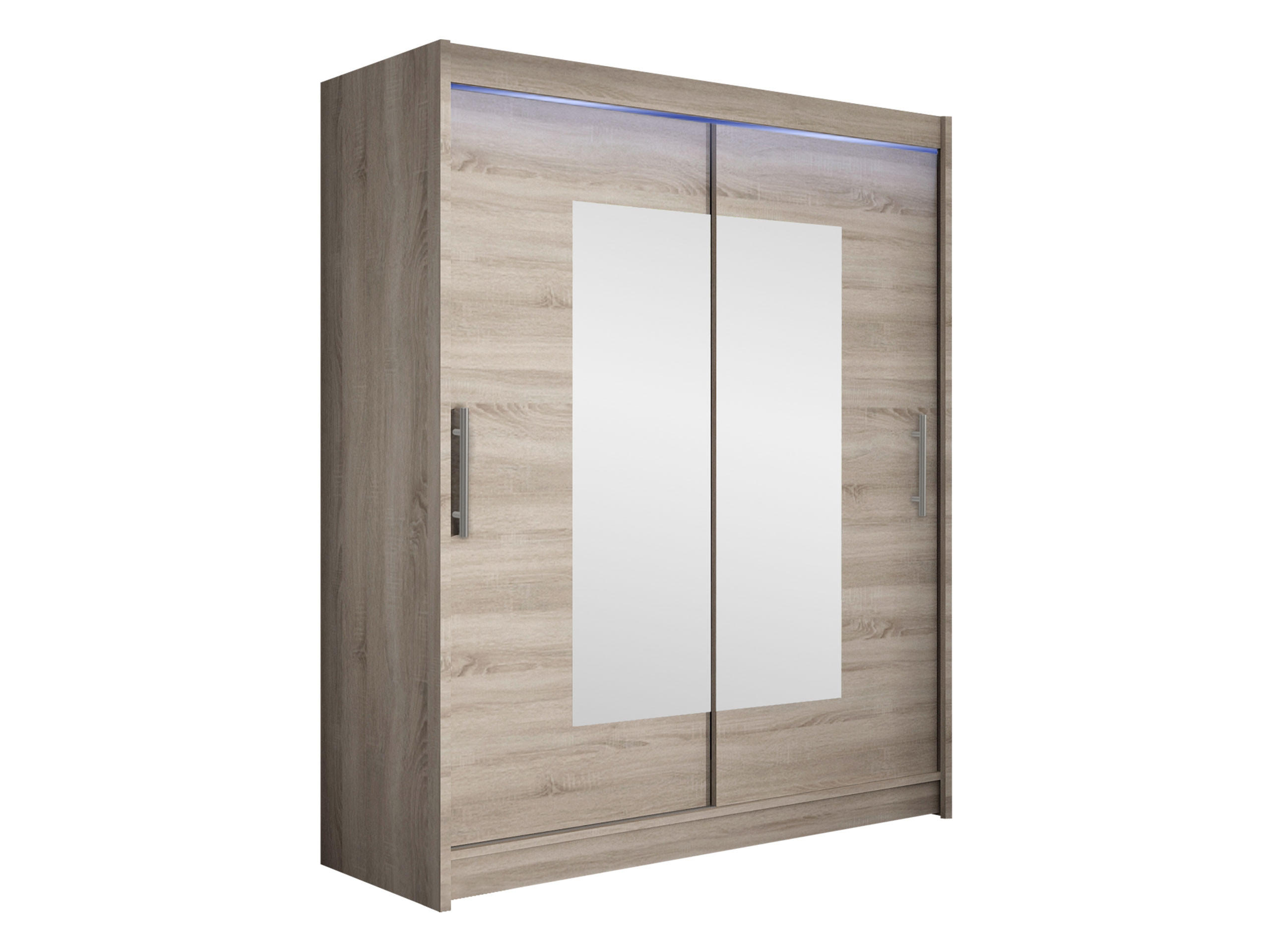 SCHWEBETÜRENSCHRANK Westa III, mit RGB LED Beleuchtung - Silberfarben/Trüffeleichefarben, Holzwerkstoff/Metall (150/200/58cm) - MIRJAN24