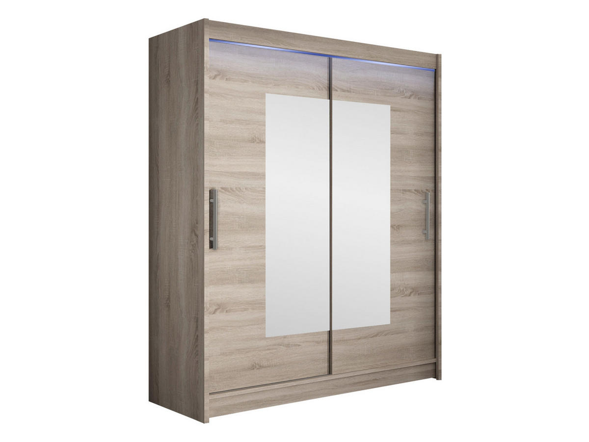 SCHWEBETÜRENSCHRANK Westa III, mit RGB LED Beleuchtung - Silberfarben/Trüffeleichefarben, Holzwerkstoff/Metall (150/200/58cm) - MIRJAN24