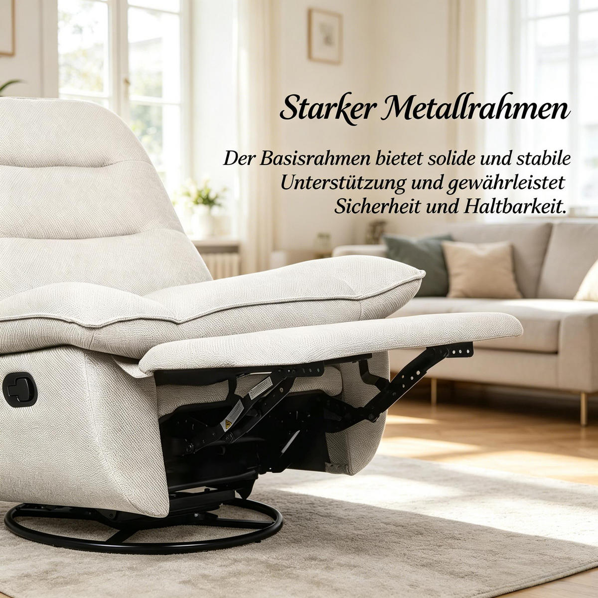 RELAXSESSEL 360° drehbar mit Fußstütze und Stauraum, DE-42187, Beige - Beige, Metall (49.5/106/95cm) - ComfortXL