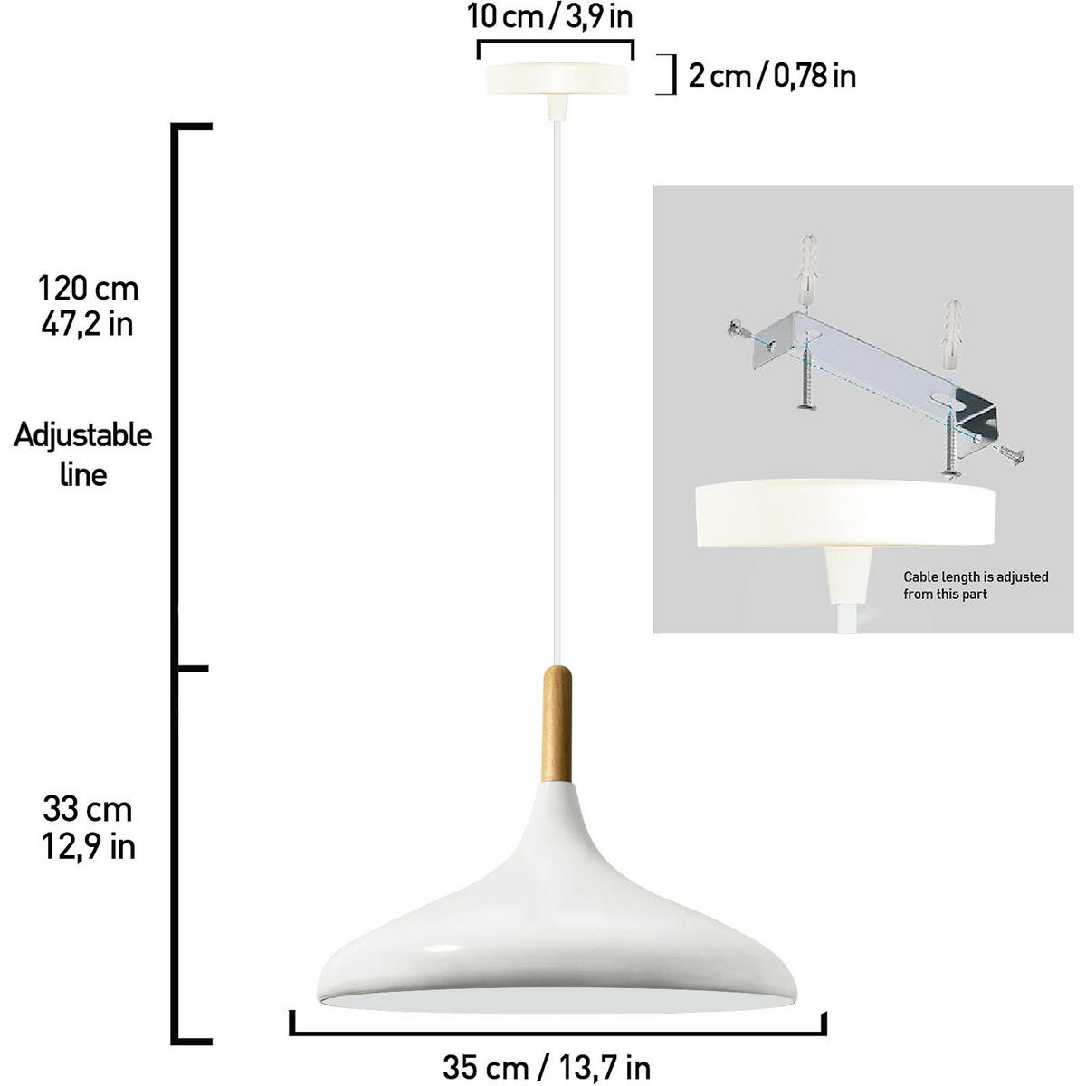 PENDELLEUCHTE Champion aus Holz 35/30 cm - Weiß, Metall (30/35/20cm) - Bamyum