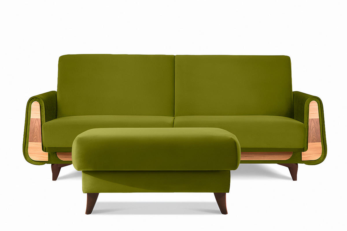 HOCKER GUSTAVO Velours, Olivgrün - Olivgrün, Holz/Holzwerkstoff (92/49/92cm) - KONSIMO®