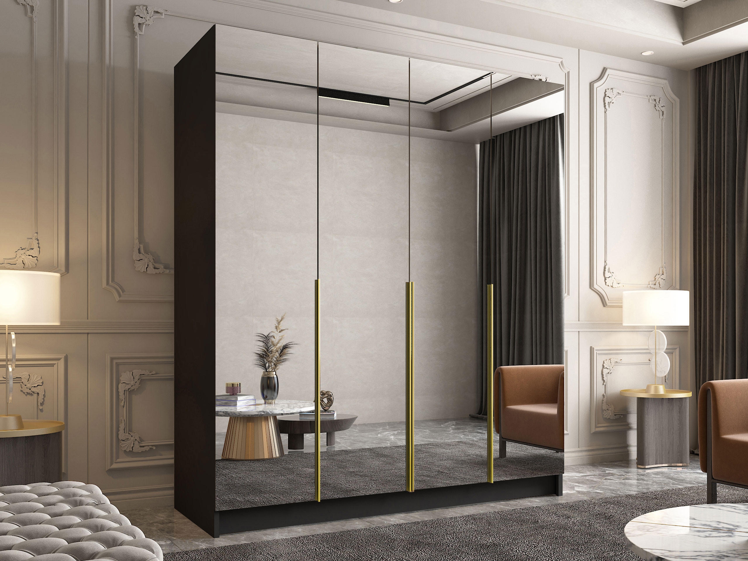 KLEIDERSCHRANK Santi III - Goldfarben, Holzwerkstoff/Metall (200/215/58cm) - MIRJAN24