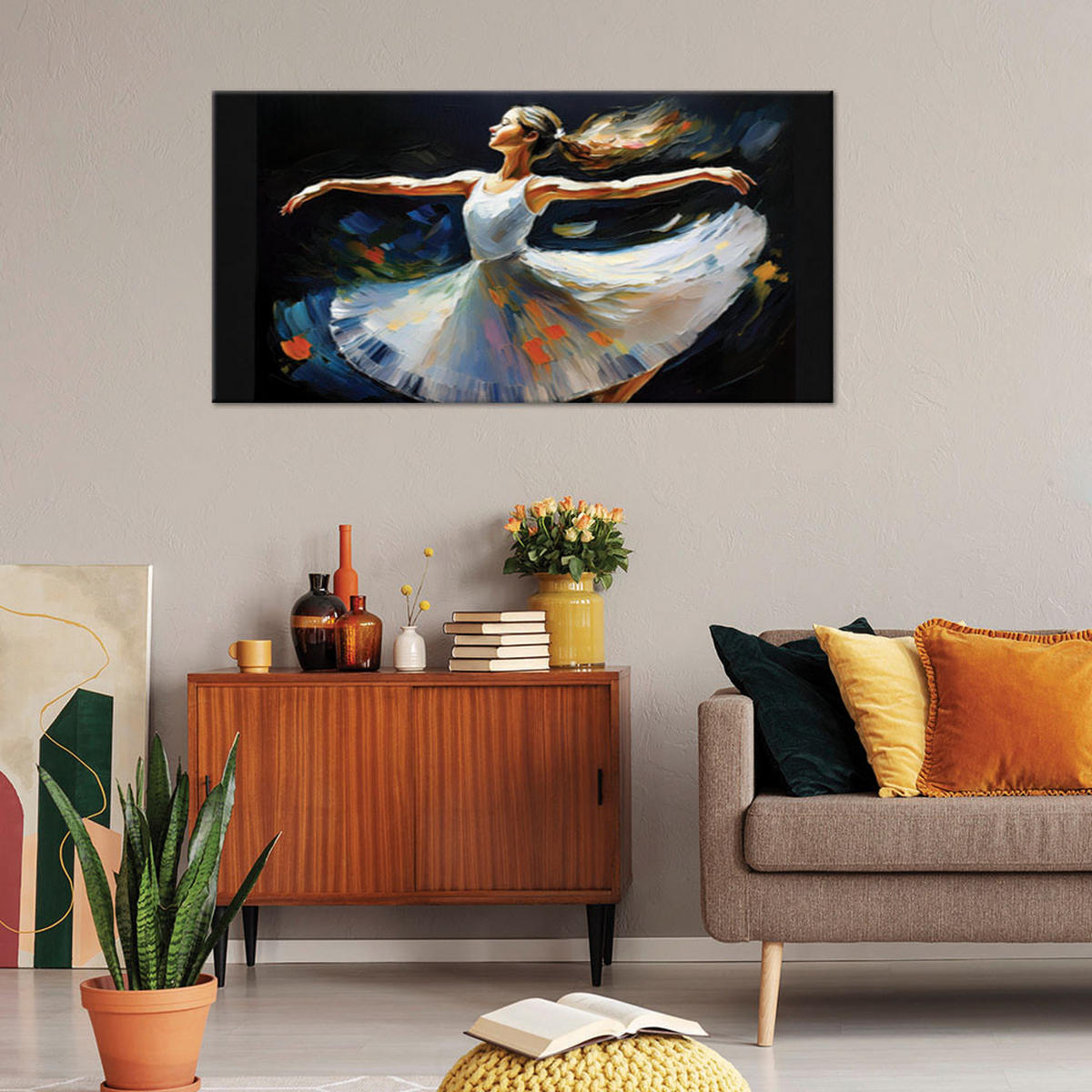 LEINWANDBILD Ballerina-Frau tanzt - Grau, Textil (100/50cm) - Feeby