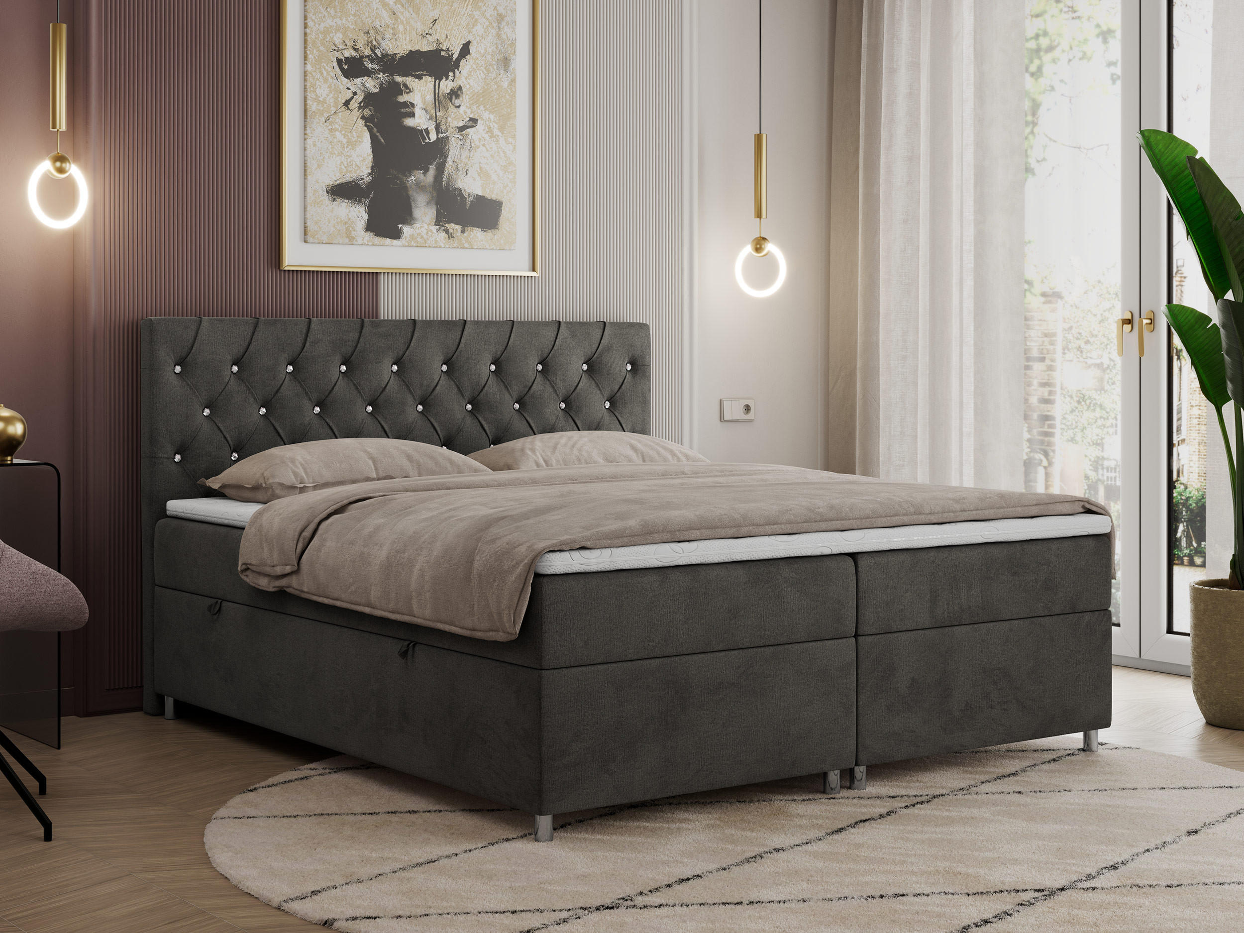 BOXBETT ROMA 120/200 - Dunkelgrau Velvet - H3 - Dunkelgrau, Holz/Textil (120/200cm)