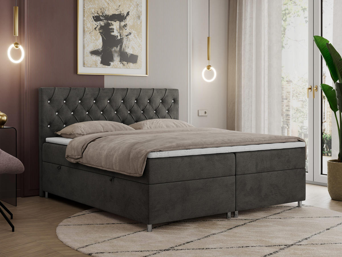 BOXBETT ROMA 200/200 - Dunkelgrau Velvet - H4 - Dunkelgrau, Holz/Textil (200/200cm)