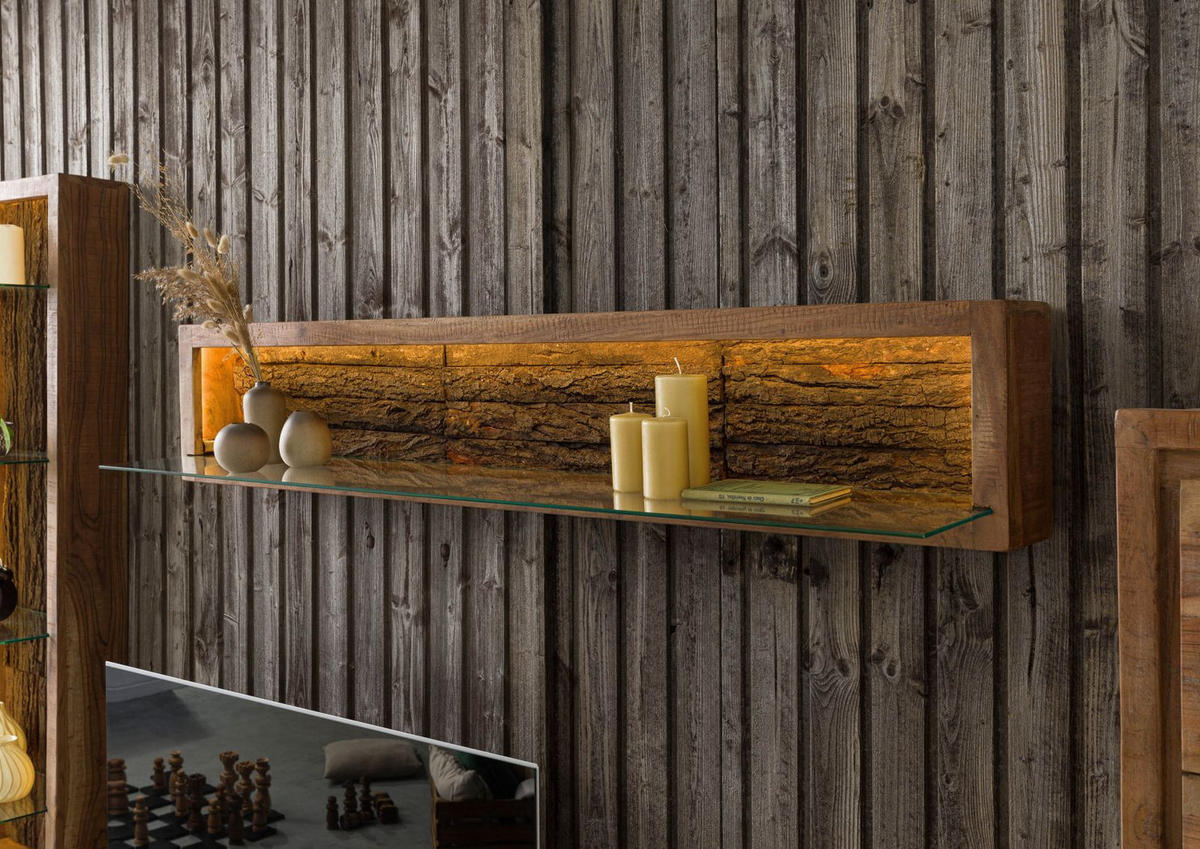 WANDREGAL Akazie 145x30x27 natur lackiert BARK #105 - Naturfarben, Holz (145/27/30cm) - Massivmoebel24