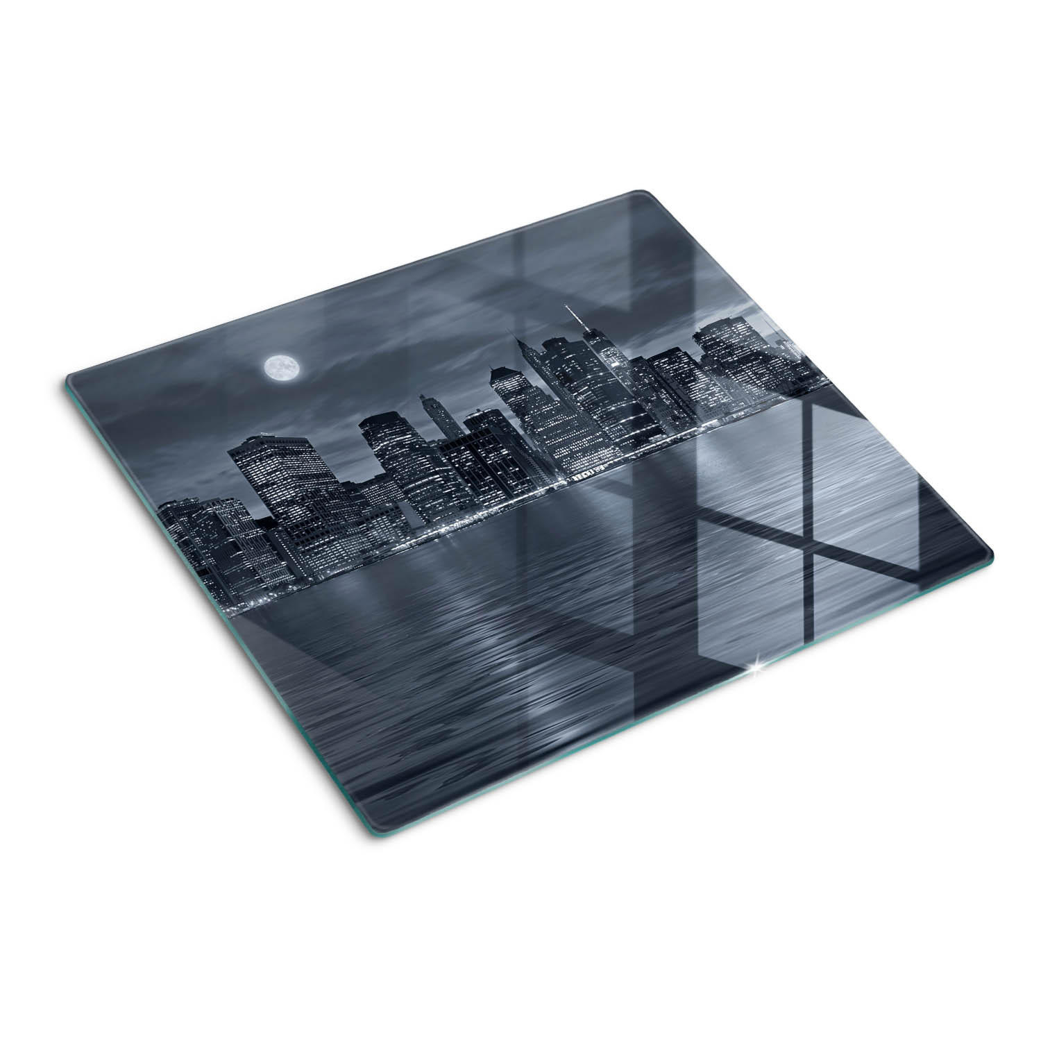 GLASPLATTE 60x52 cm New York bei Nacht - Schwarz, Glas (60/0.4/52cm) - TULUP