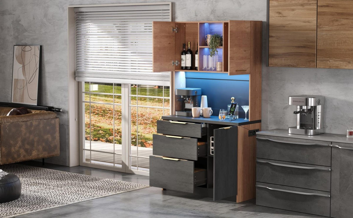 BUFFET 100/40/180 cm Neutral aus MDF mit LED-Beleuchtung - Naturfarben, Holzwerkstoff (40/180/100cm) - OKMYHOME