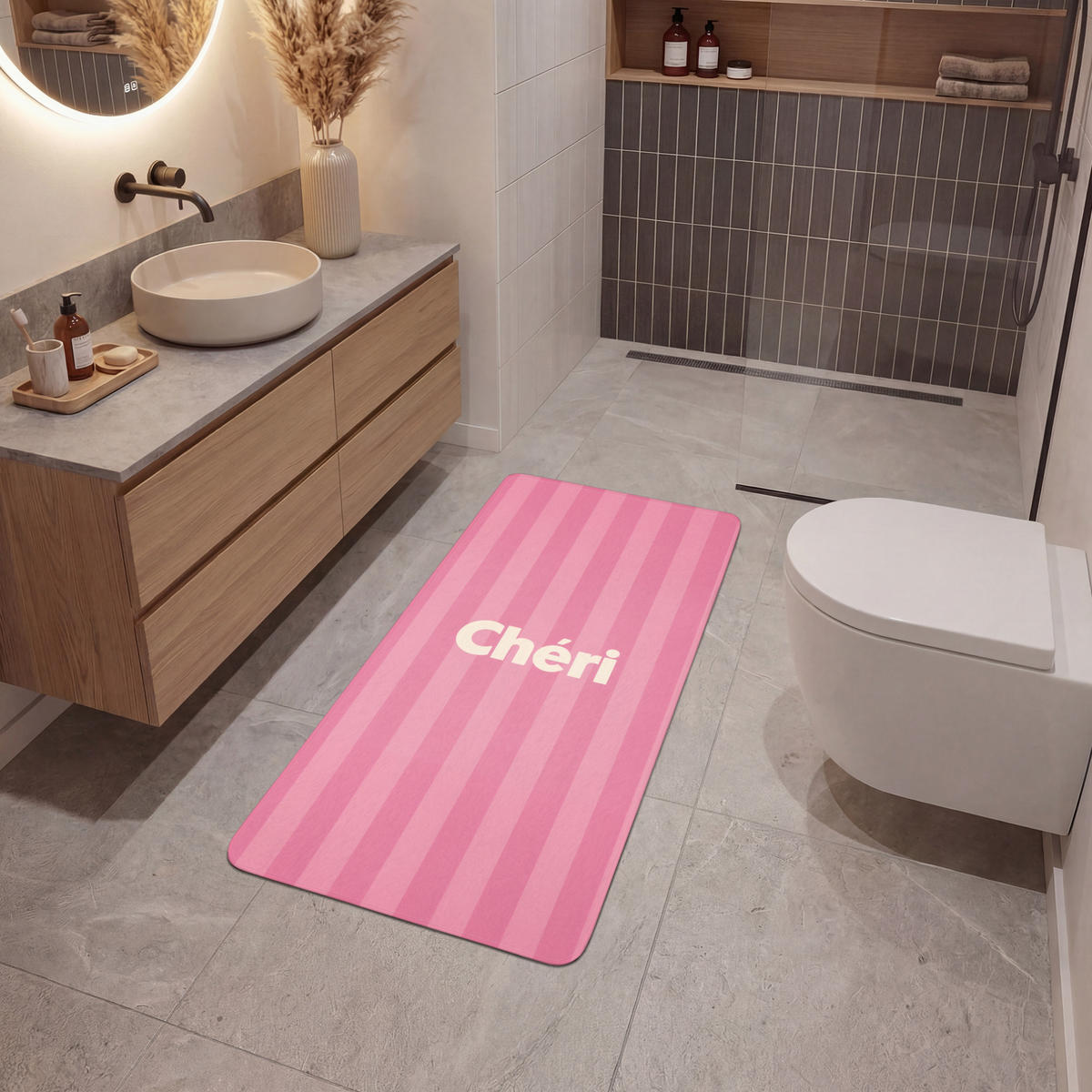 KOUPELNOVÁ PŘEDLOŽKA Pruhované - růžové - Chéri 60x120 cm - růžová, textil/plast (60/120cm) - OnlyWow