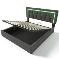 POLSTERBETT mit LED-Beleuchtung 160/200 cm mit Bettkasten, USB-C und Matratze - Grau, Textil (160/200cm) - BEAOK