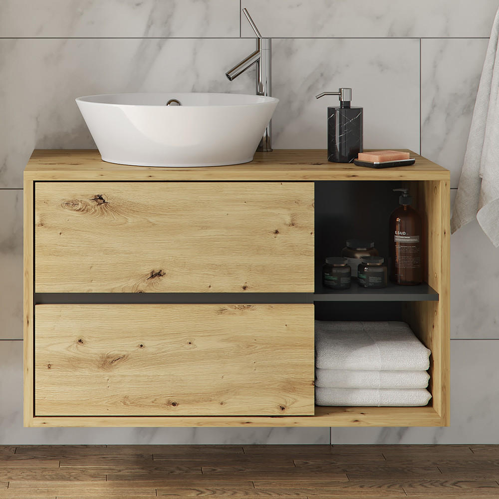 WASCHBECKENUNTERSCHRANK Viola Artisan-Eiche 100 x 60 cm - Eichefarben/Anthrazit, Holzwerkstoff (100/60/45.5cm) - Vicco