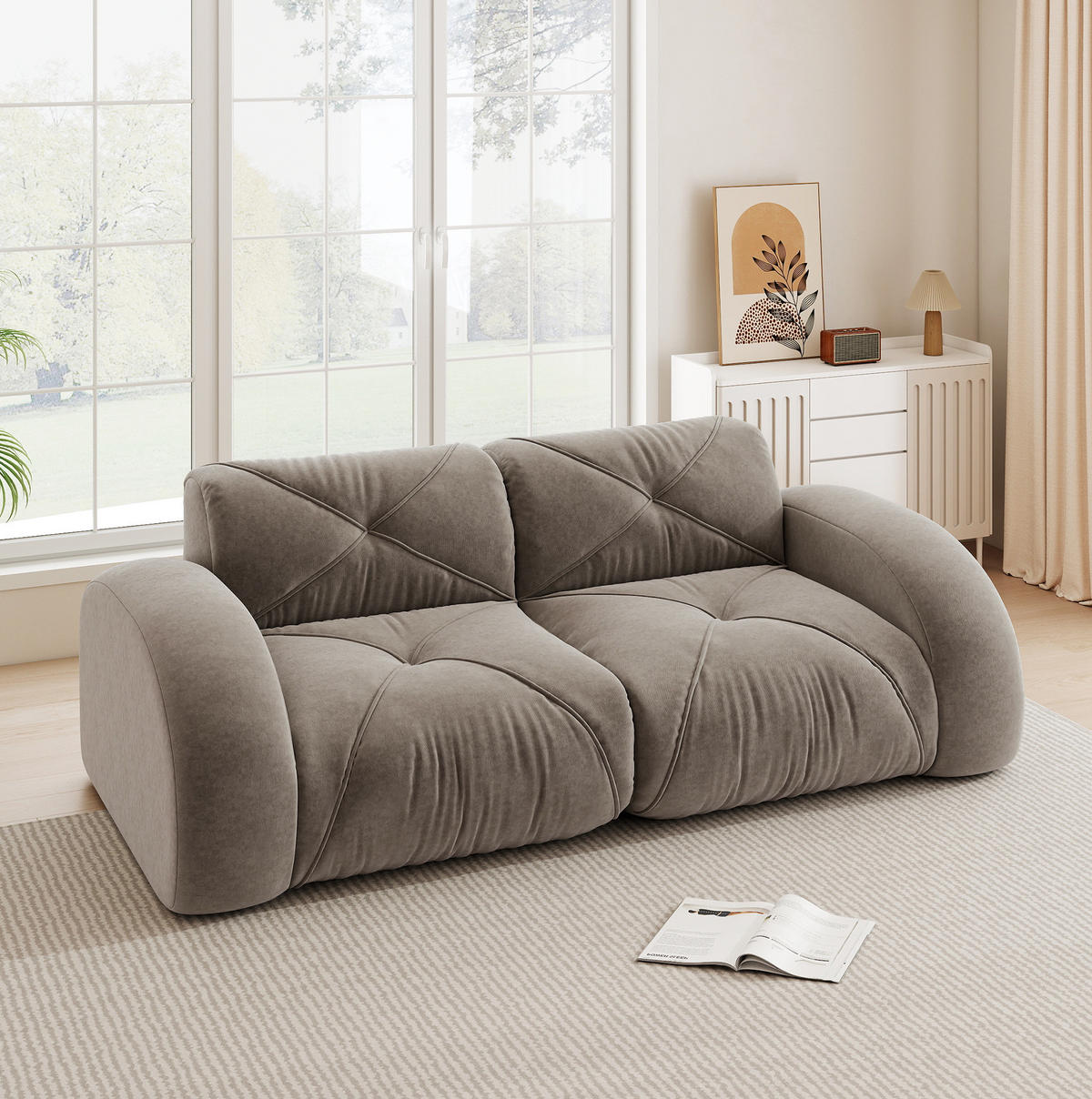 SOFA modular 2-Sitzer Chenille Brown - Grau, Kunststoff (95/76/204cm) - Meubliv