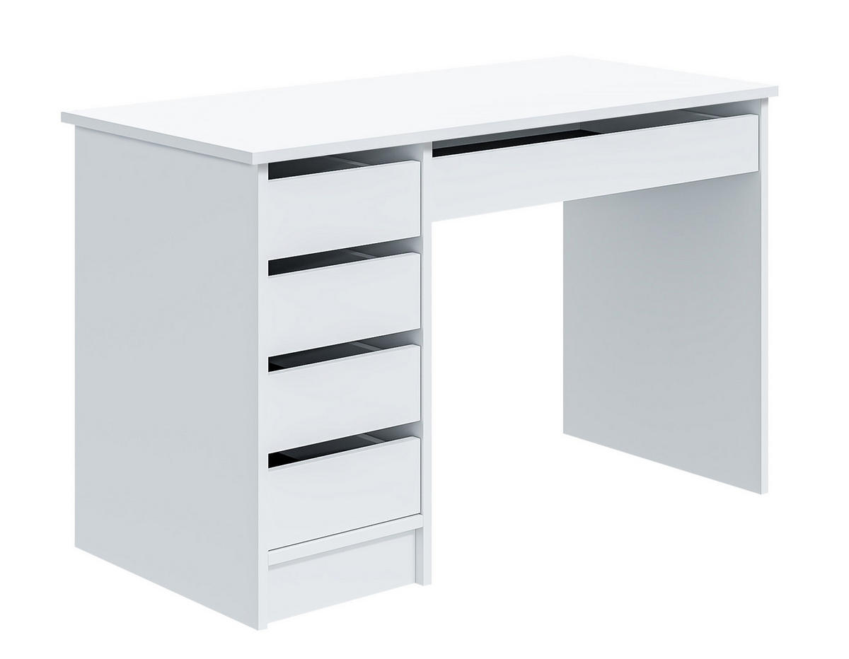 SCHREIBTISCH Offesio 5S Weiß 120/75/55 cm – modern mit Schubladen - Weiß, Holzwerkstoff (55/120/75cm) - AX Living