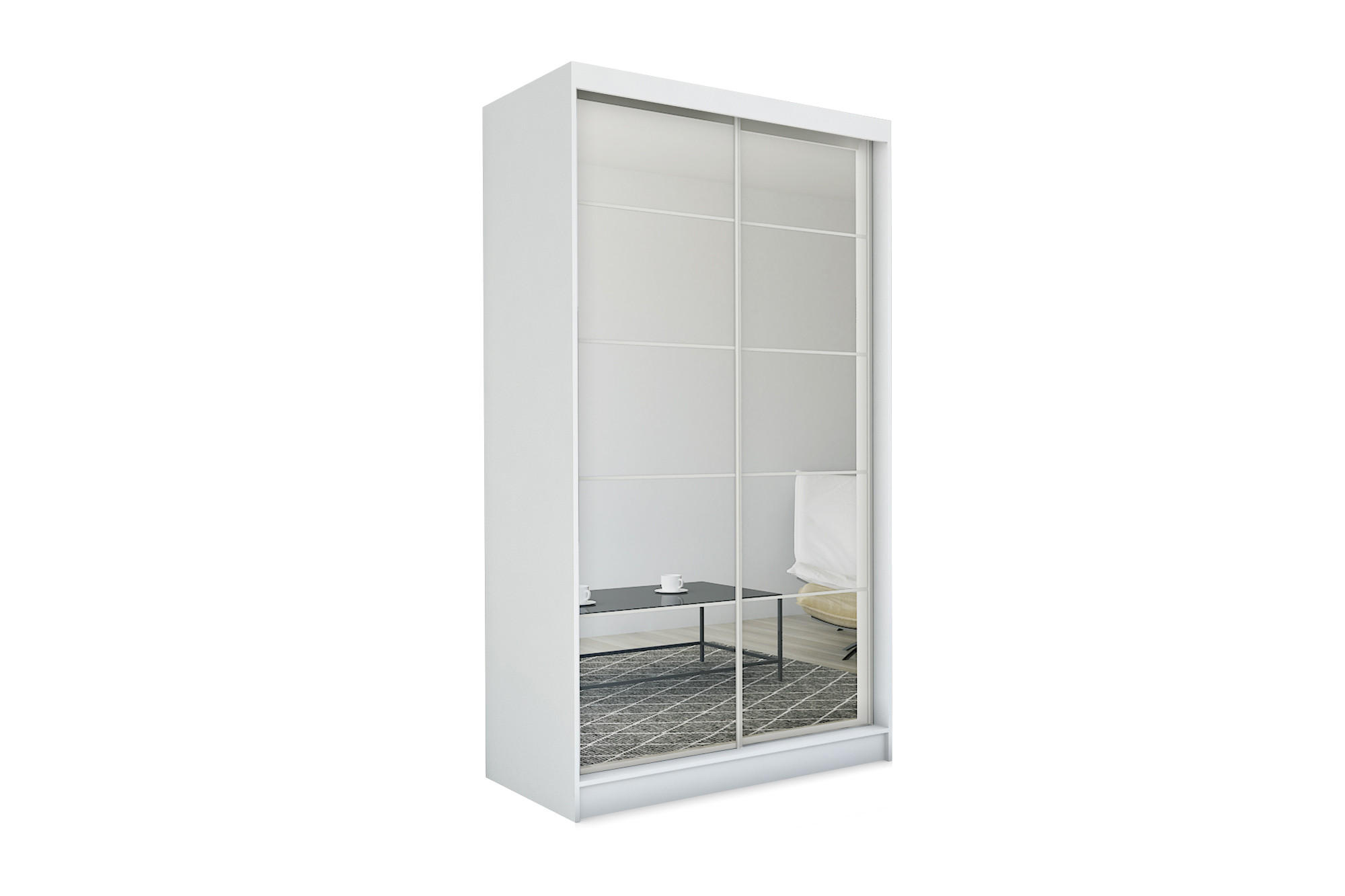 SCHWEBETÜRENSCHRANK FIORELLA 150/216/61 cm 2-türig mit Spiegel Weiß - Weiß, Holzwerkstoff (150/216/61cm) - MASSENO