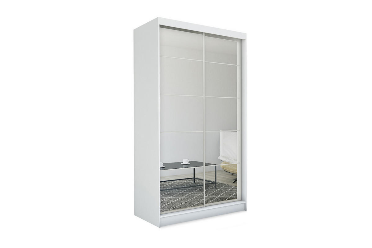SCHWEBETÜRENSCHRANK FIORELLA 150/216/61 cm 2-türig mit Spiegel Weiß - Weiß, Holzwerkstoff (150/216/61cm) - MASSENO