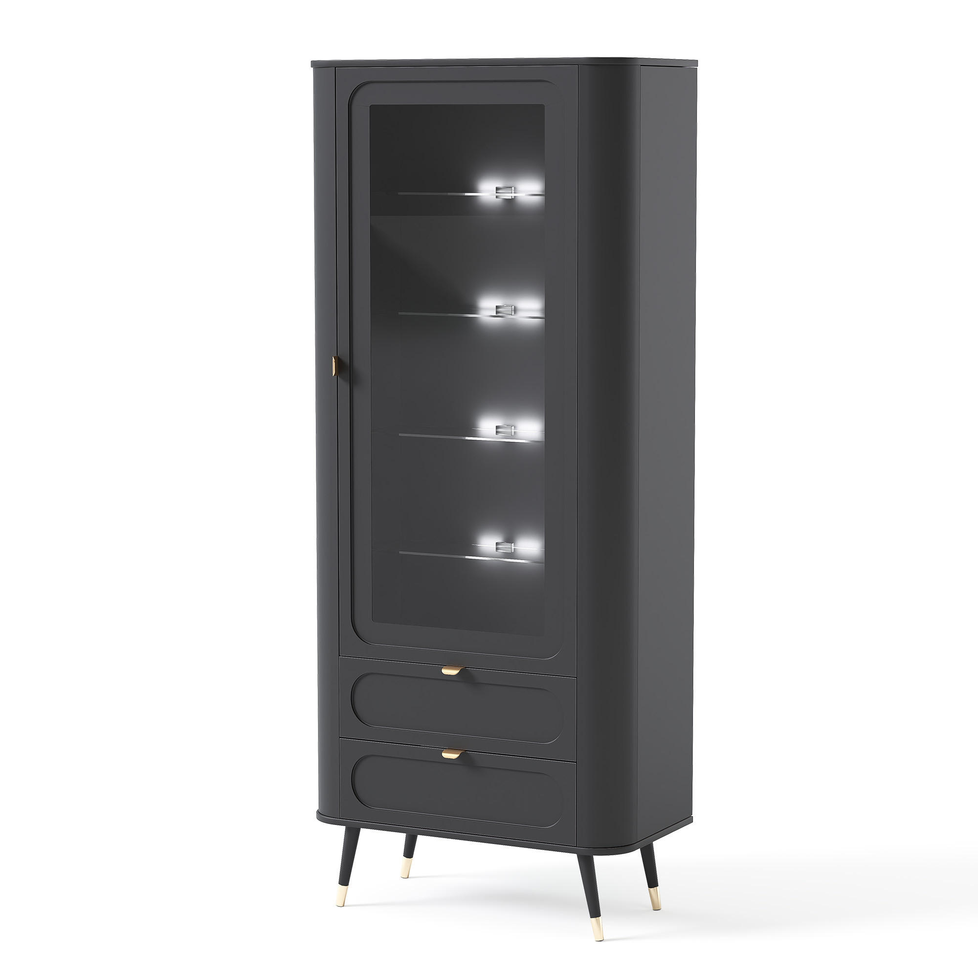 VITRINE NOIR 78 cm mit LED-Beleuchtung, Schwarz - Goldfarben/Schwarz, Holzwerkstoff/Metall (78.4/192.4/40cm) - Idohome