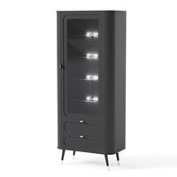 VITRINE NOIR 78 cm mit LED-Beleuchtung, Schwarz - Goldfarben/Schwarz, Holzwerkstoff/Metall (78.4/192.4/40cm) - Idohome