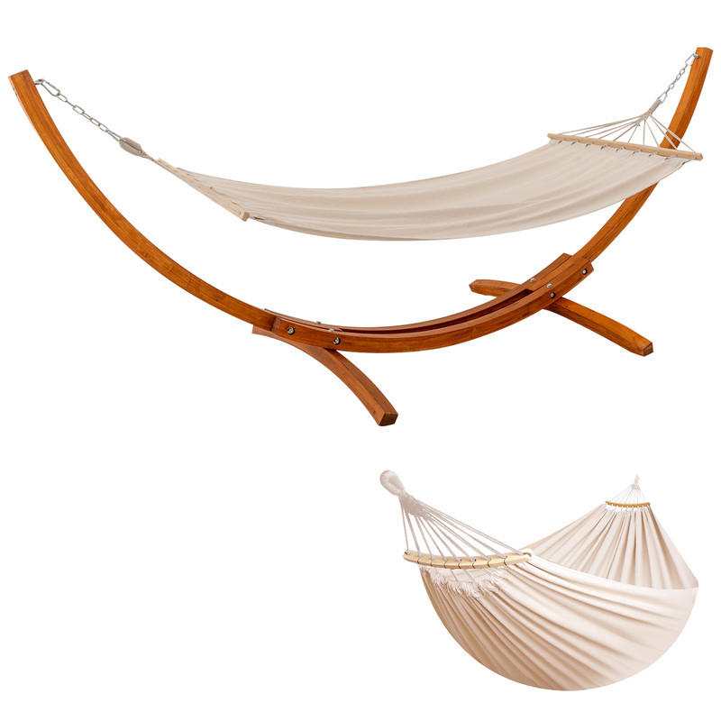 DOPPELHÄNGEMATTE mit Gestell – 200 × 150 cm - Beige, Holz (120/120/118cm) - Auledio