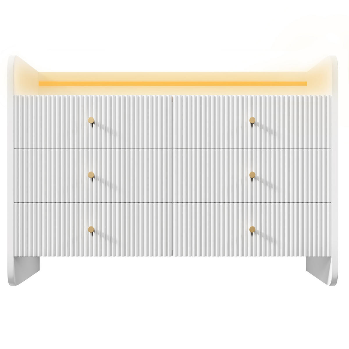SIDEBOARD 120/40/75 cm in Weiß mit 6 Schubladen, LED und offenem Fach - Weiß, Holzwerkstoff (120/75/40cm) - BEAOK