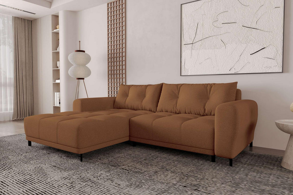 ECKSOFA Massimo Strukturstoff Rostfarben inkl. Schlaffunktion Links - Rostfarben/Schwarz, Textil/Metall (246/177cm) - 99rooms