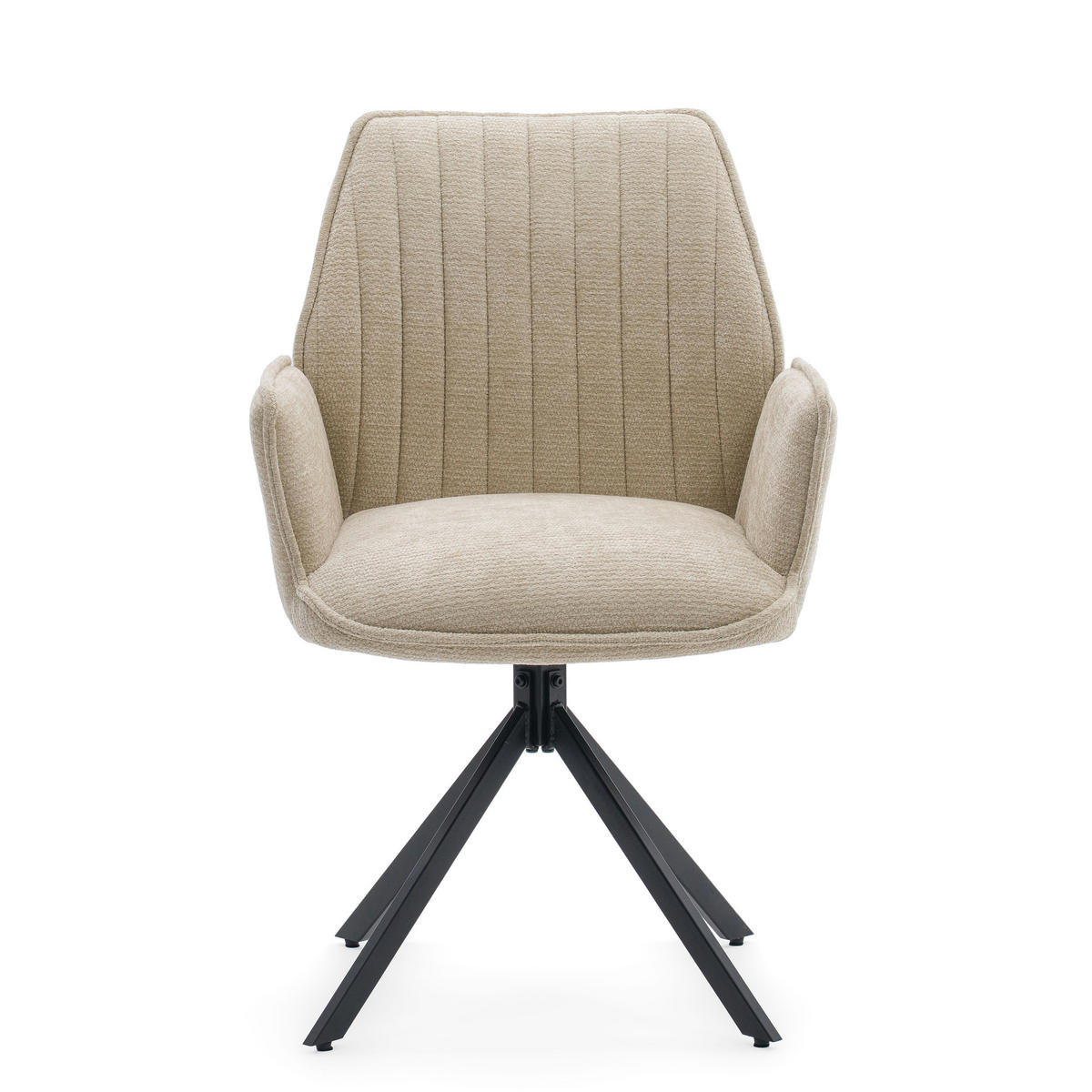 STUHL MERANO drehbar gepolsterter mit Steppung - hellbeige - Chenille - Ecru/Schwarz, Textil/Metall (58/90/61cm) - NEW HOME