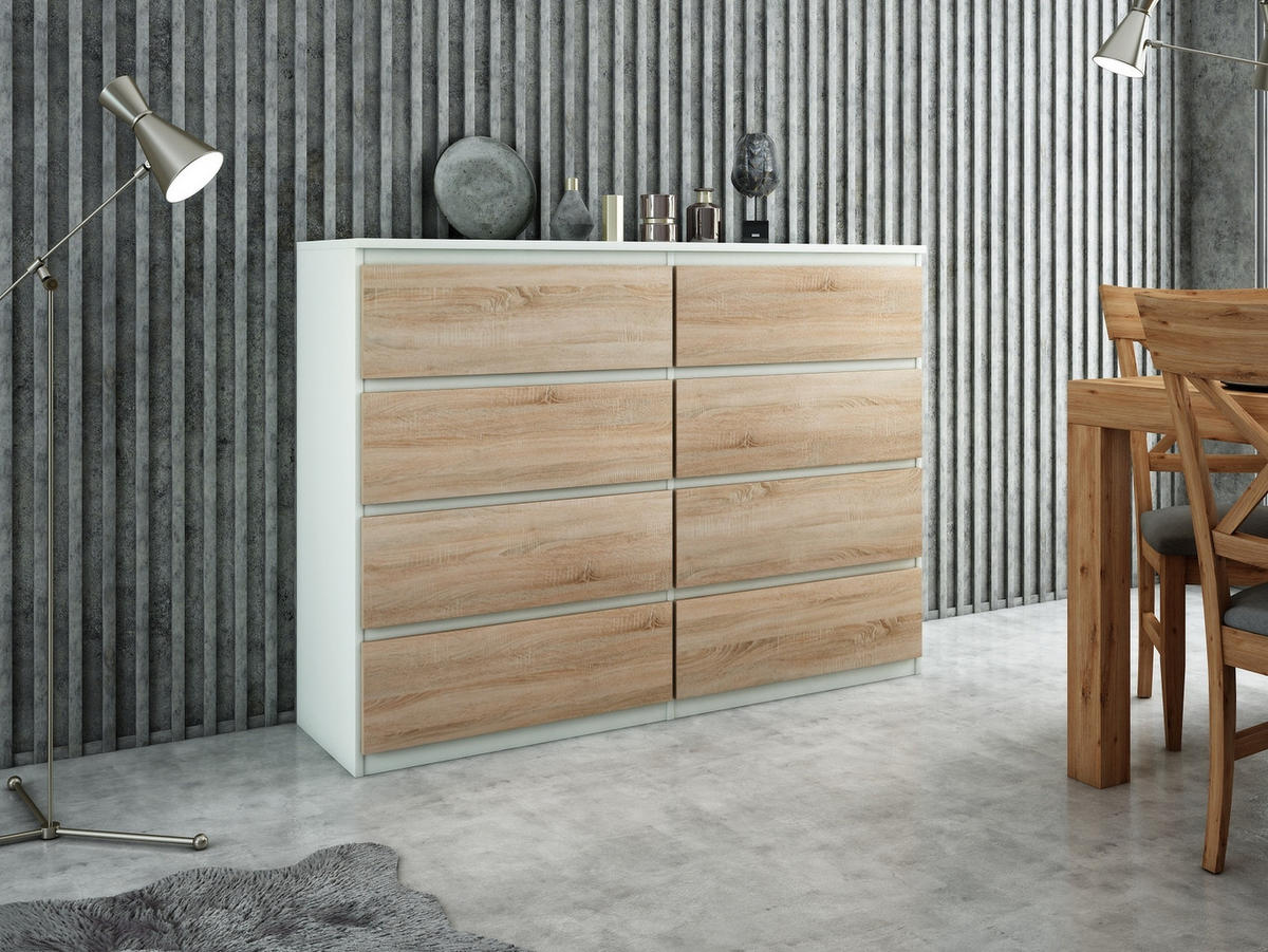 KOMMODE Weiß, Sonoma 139/102/39 - Weiß/Sonoma Eiche, Holzwerkstoff (139/102/39cm) - RAUMHIRSCH FURNITURE