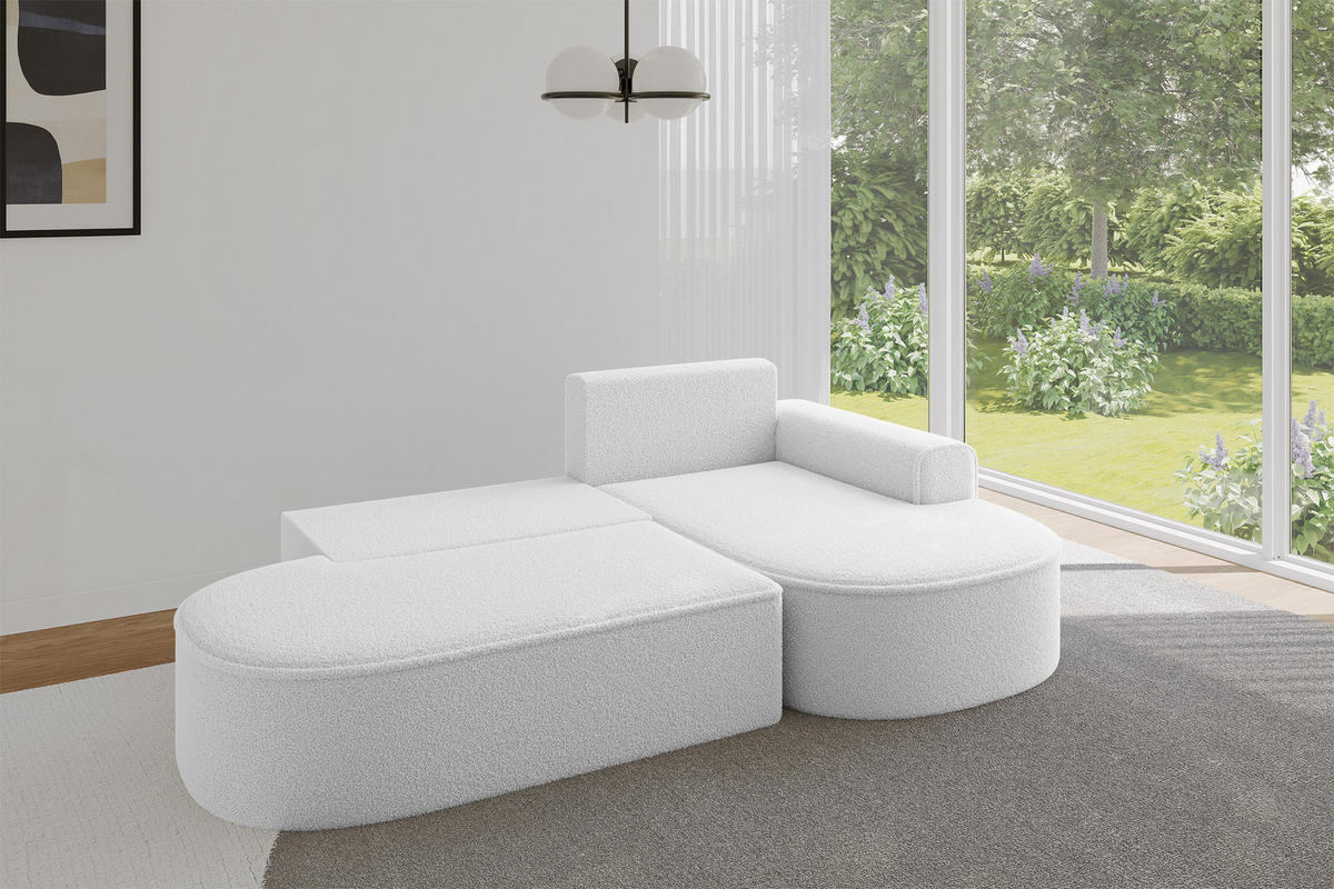 ECKSOFA mit Schlaffunktion und Bettkasten Ottomane Rechts MARI-L1-S - 283x167x85 cm Weiß Bouclé - Schwarz/Weiß, Holzwerkstoff/Kunststoff (167/283cm) - ALTDECOR