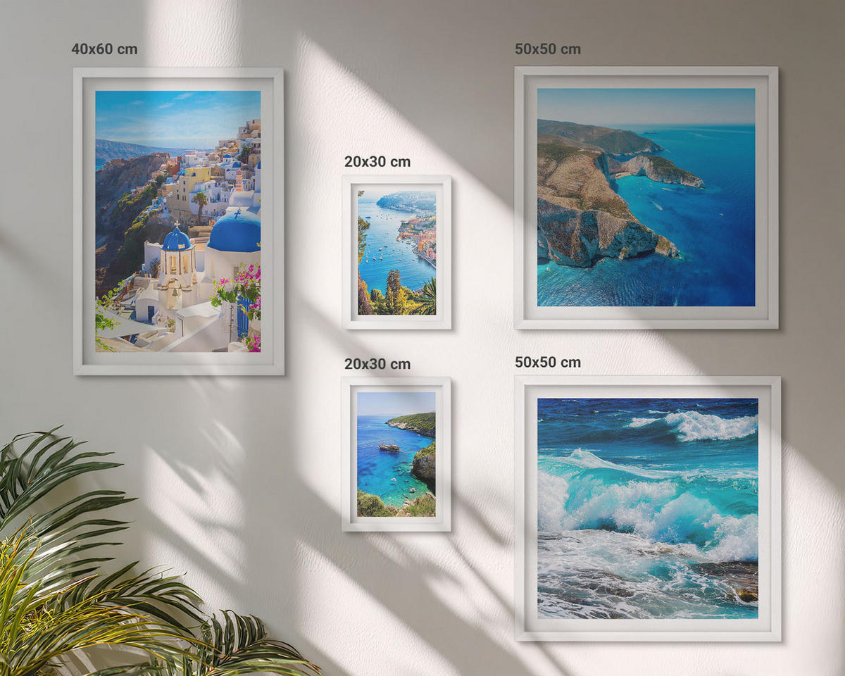 WANDBILDER 5er-Set - 50x50 cm & 20x30 cm & 40x60 cm Weißer Rahmen - Griechische Ansichten von Santorin Oia - Weiß, Kunststoff (40/60cm) - ArtPrintCave