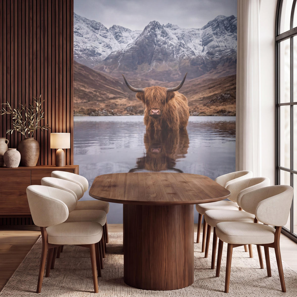 TAPETE - Schottischer Hochländer - Braun - Wasser - 200x280 cm - Braun, Papier (200/280cm) - OnlyWow