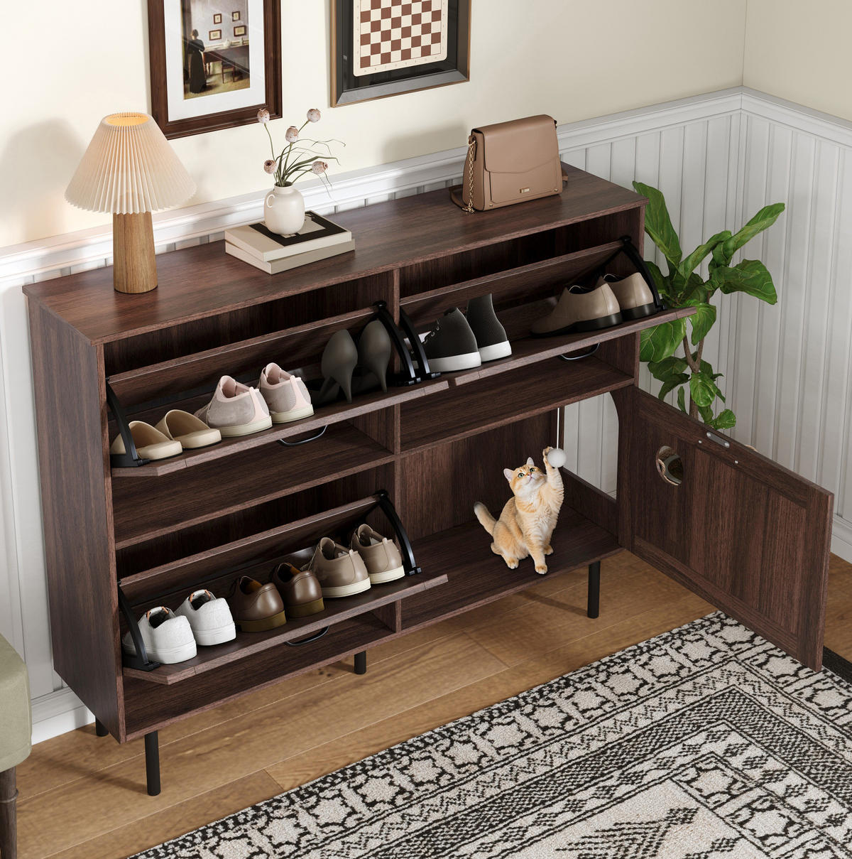 SCHUHSCHRANK mit 3 Klappen 120 x 28 x 92 cm Walnussfarben - Naturfarben, Holzwerkstoff (28/92/120cm) - Beauniv