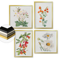 WANDBILDER 4er Set - 50x50 cm & 40x60 cm Goldrahmen - Retro-Blumenmalerei - Goldfarben, Kunststoff (50/50cm) - ArtPrintCave