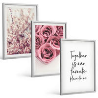 BILDER SET 3er Set - 40x60 cm Silberner Rahmen - Blumensträuße aus Rosen mit einer Inschrift - Silberfarben, Kunststoff (40/60cm) - TULUP