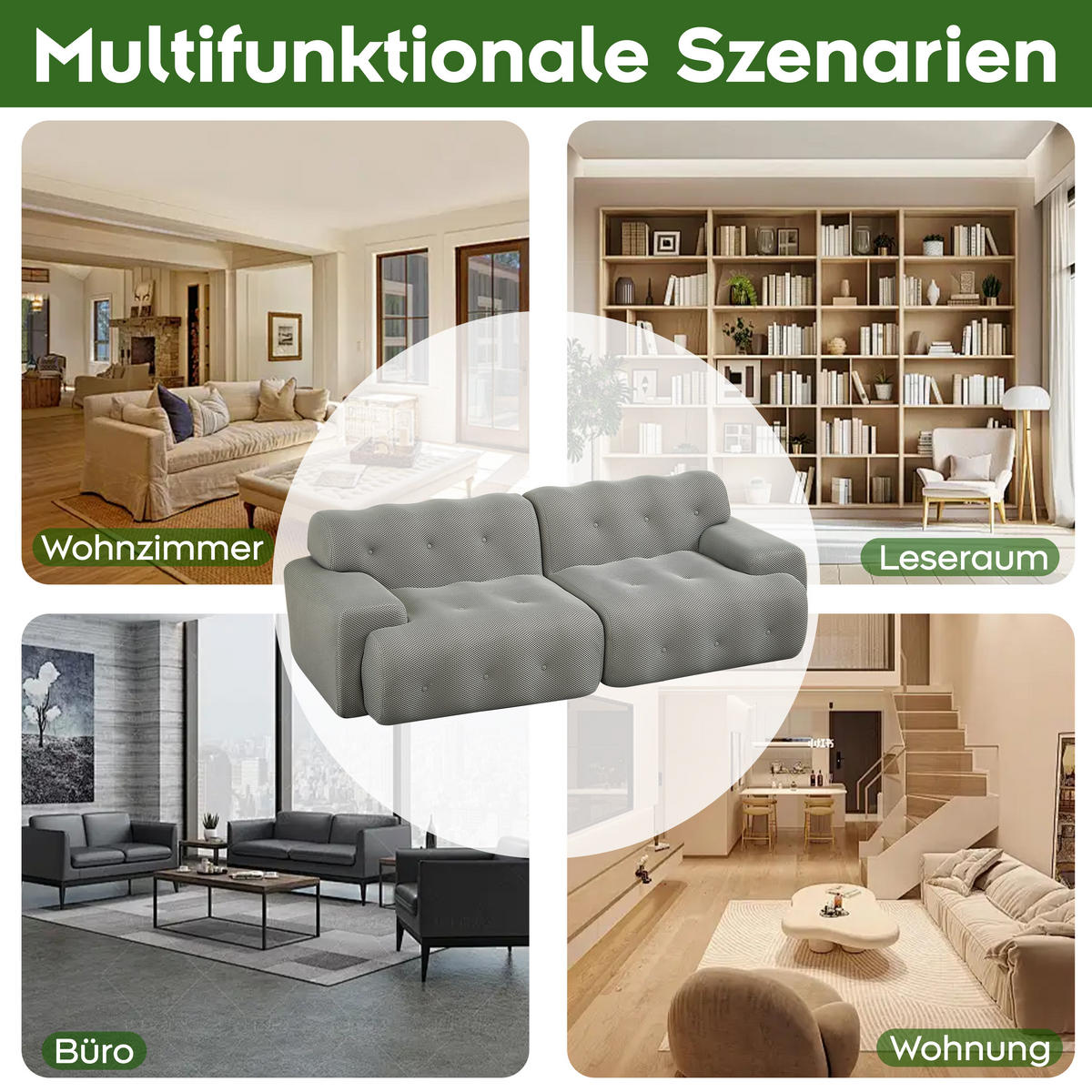 2-SITZER SOFA Grau mit Armlehnen und Knopfverzierung - Hellgrau, Textil (224/66/104cm) - WISHDOR