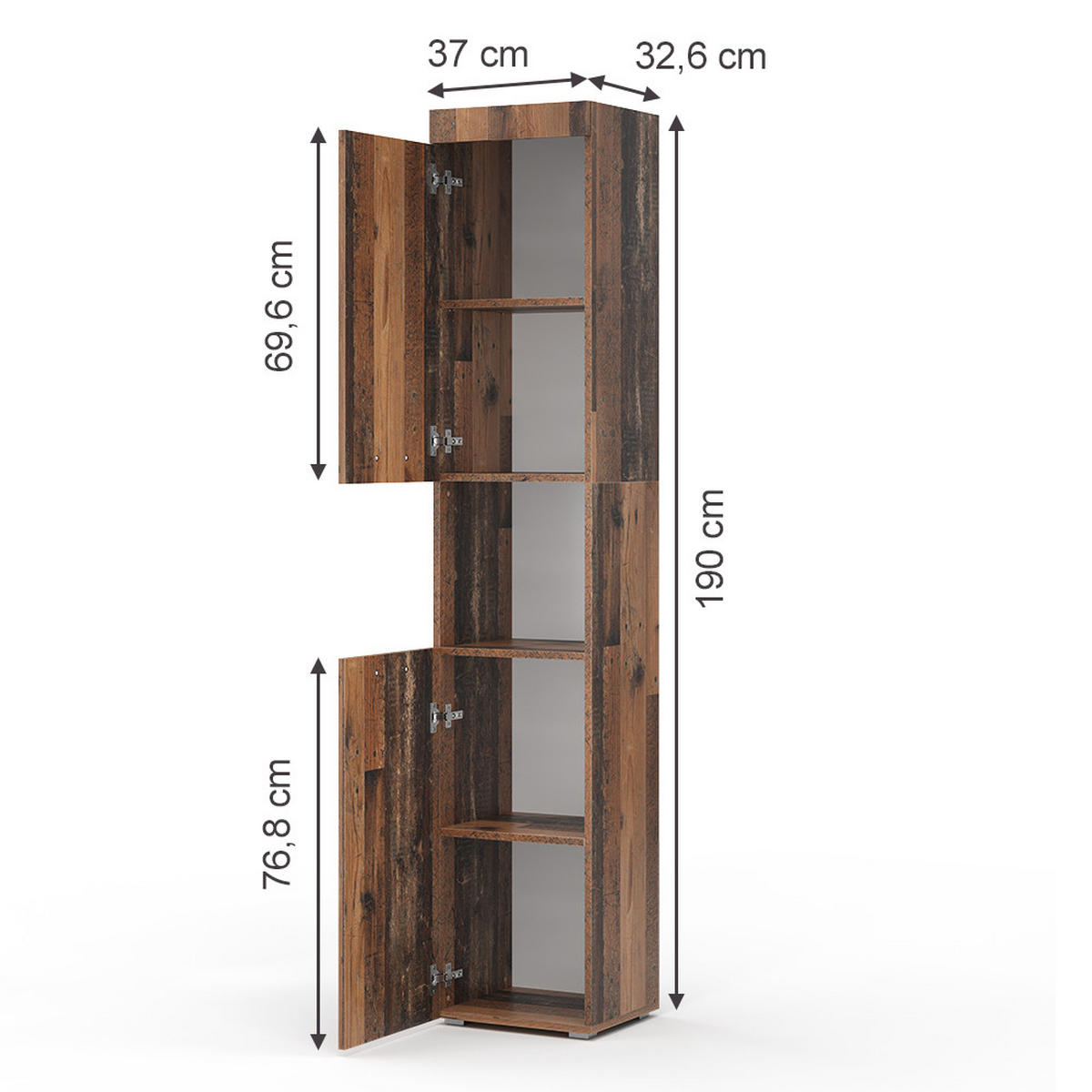 KOUPELNOVÁ SKŘÍŇKA Luna Oldstyle - hnědá, kompozitní dřevo (37/190/32.6cm) - Vicco
