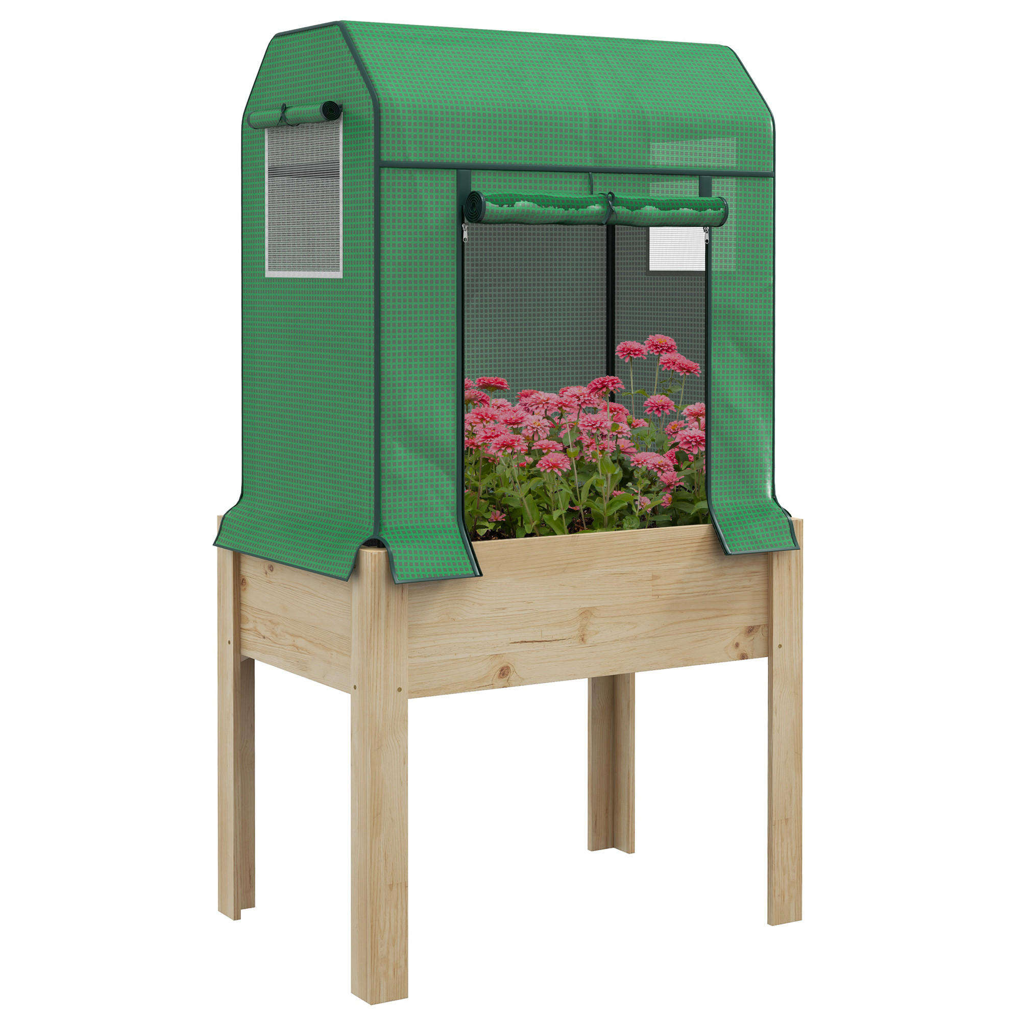 HOCHBEET, Natur+Grün, PE, Tannenholz - Naturfarben, Kunststoff (60/165/86cm) - Outsunny