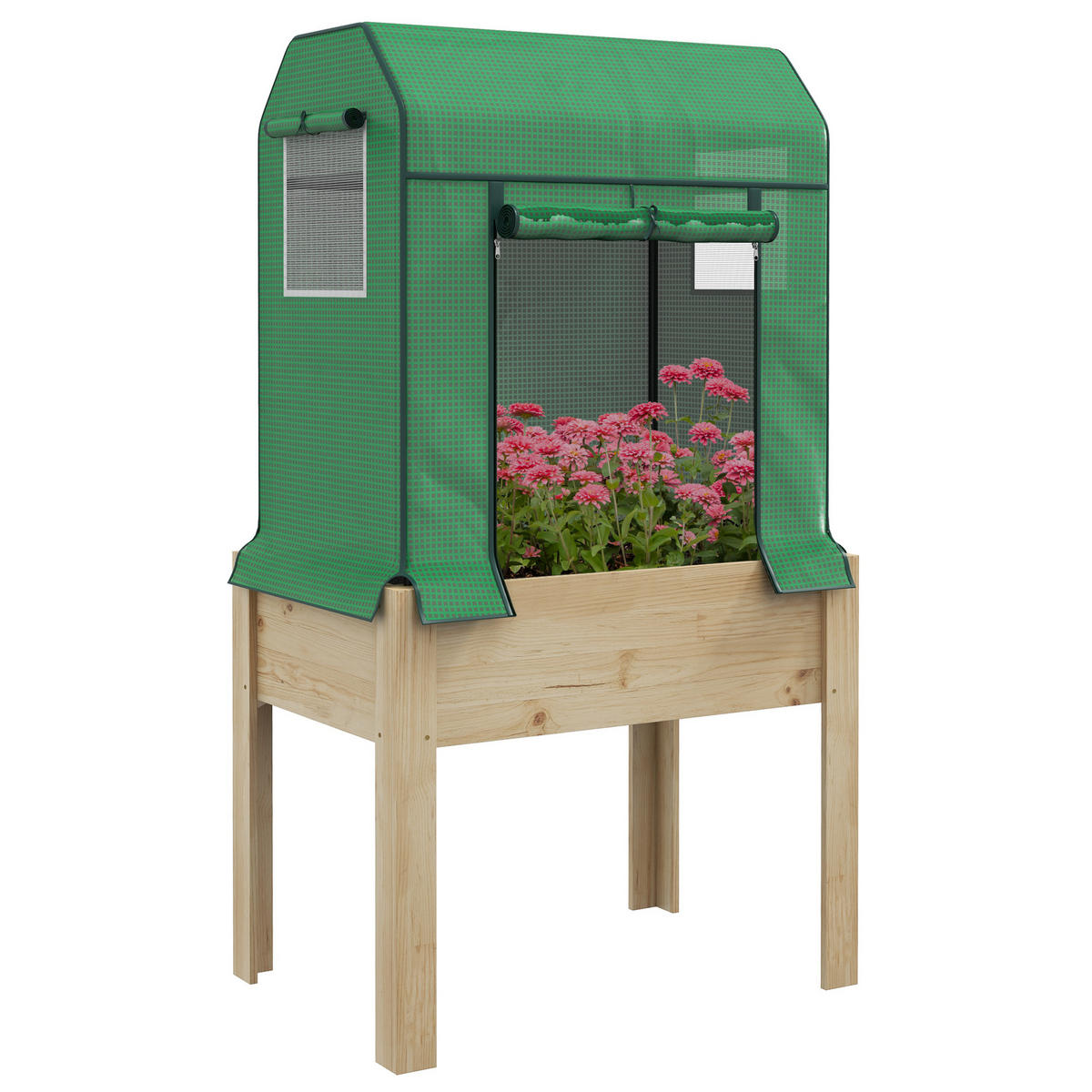 HOCHBEET, Natur+Grün, PE, Tannenholz - Naturfarben, Kunststoff (60/165/86cm) - Outsunny