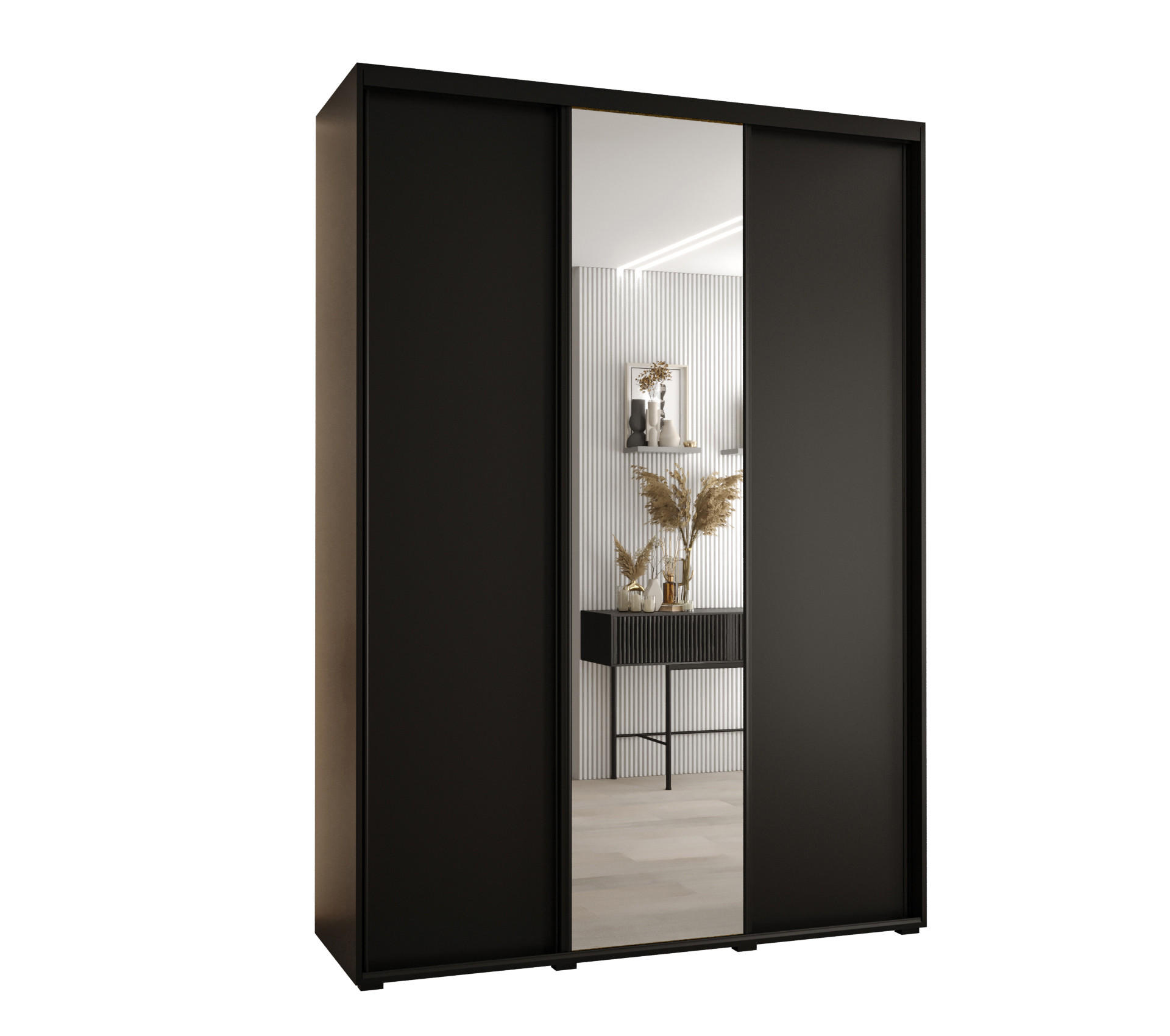 Abiks Möbel Schwebetürenschrank Schwarz, Schwarz, Schwarz 180x235x60 cm