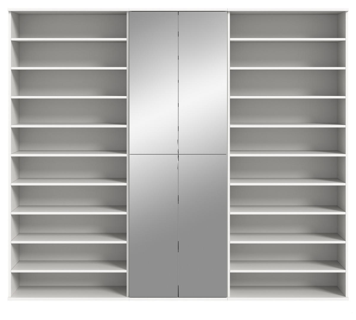 GARDEROBENSCHRANK weiß 221 cm, Schuhschrank XXL mit 29 Fächern - Chromfarben/Weiß Hochglanz, Glas/Holzwerkstoff (221/193/34cm) - Inn.Furn